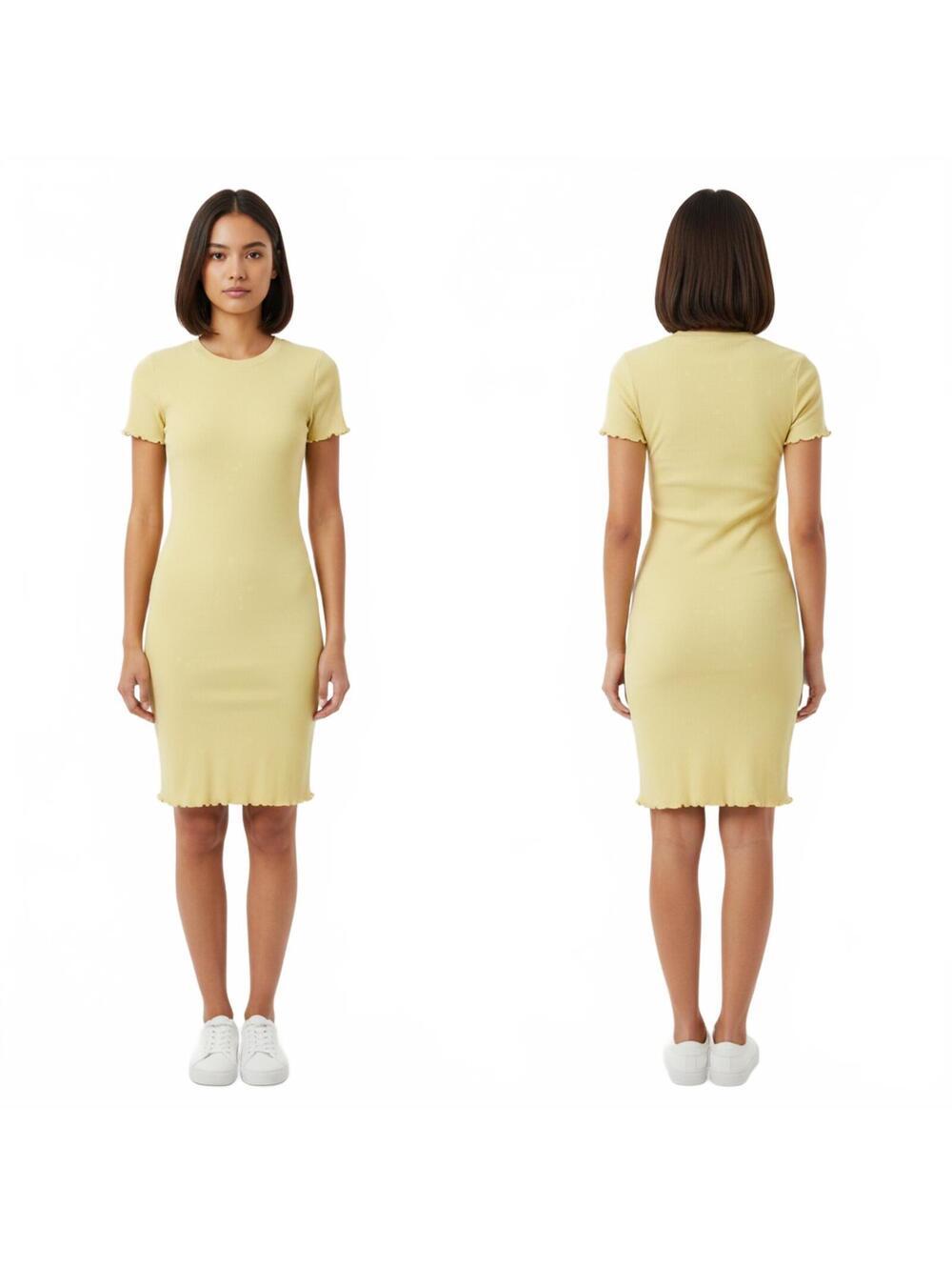 Abound Ribbed T-Shirt Dress Lettuce Edge Short Sleeve Casual Yellow S